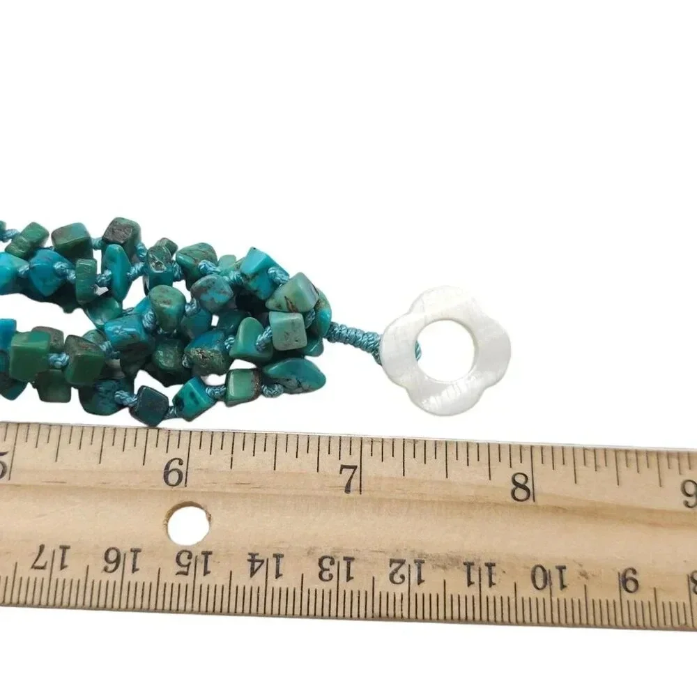 Blue Turquoise Chips Multi Strand Bangle Bracelet Toggle Closure Vintage